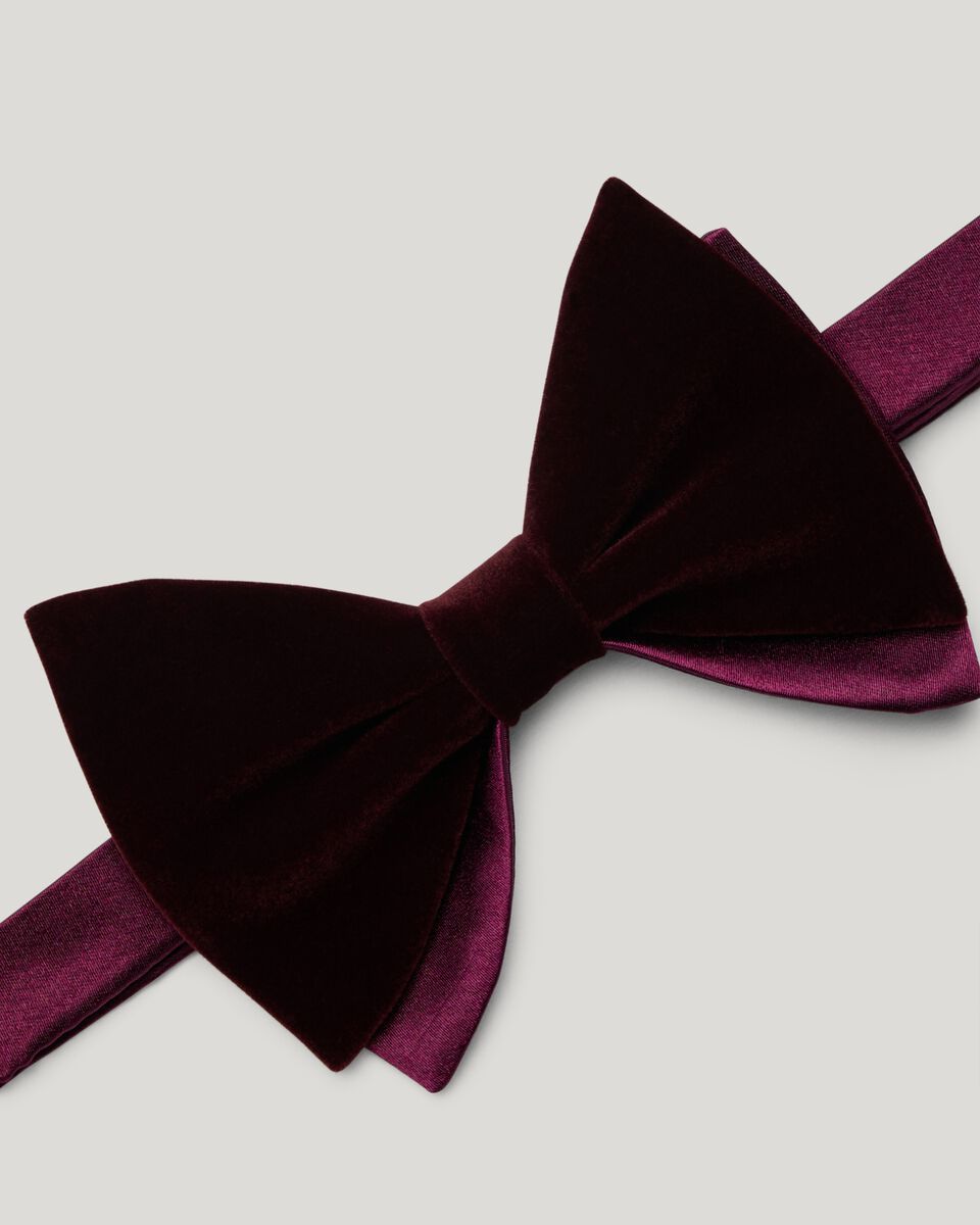 Velvet & Silk Satin Bow Tie, Burgundy, hi-res